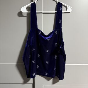 Linda Leal Women Plus Thick Strap Velvet Square Neck Tank Top Purple/Blue 3X